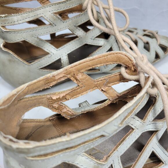 MIA Botticelli Sandals Womens 7.5 Green Leather Cutout Lace Up Strappy Gladiator - Picture 6 of 13